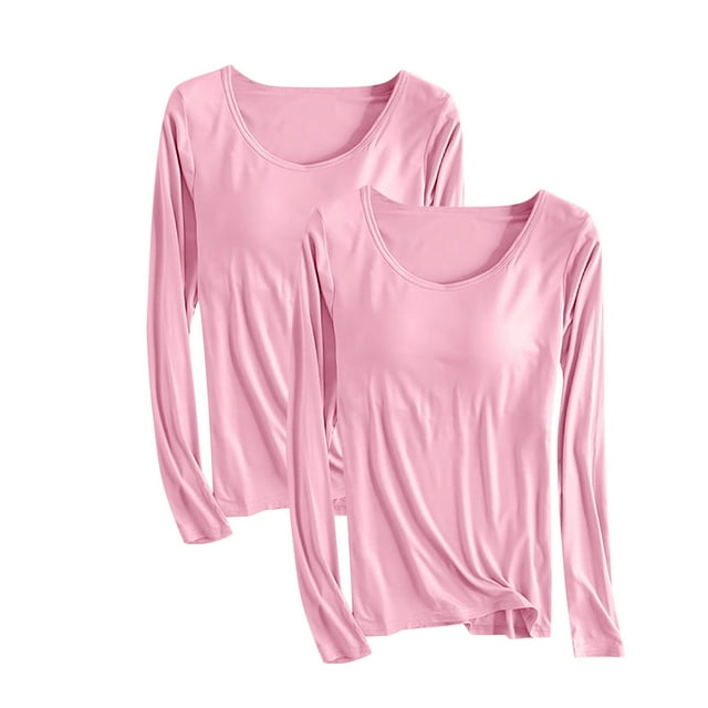 Kaemgyyd 2 Pack Vêtements de Nuit pour Femmes Grande Taille Col Rond Manches Longues Pyjamas Hauts Décontractés Amples Basiques Unis
