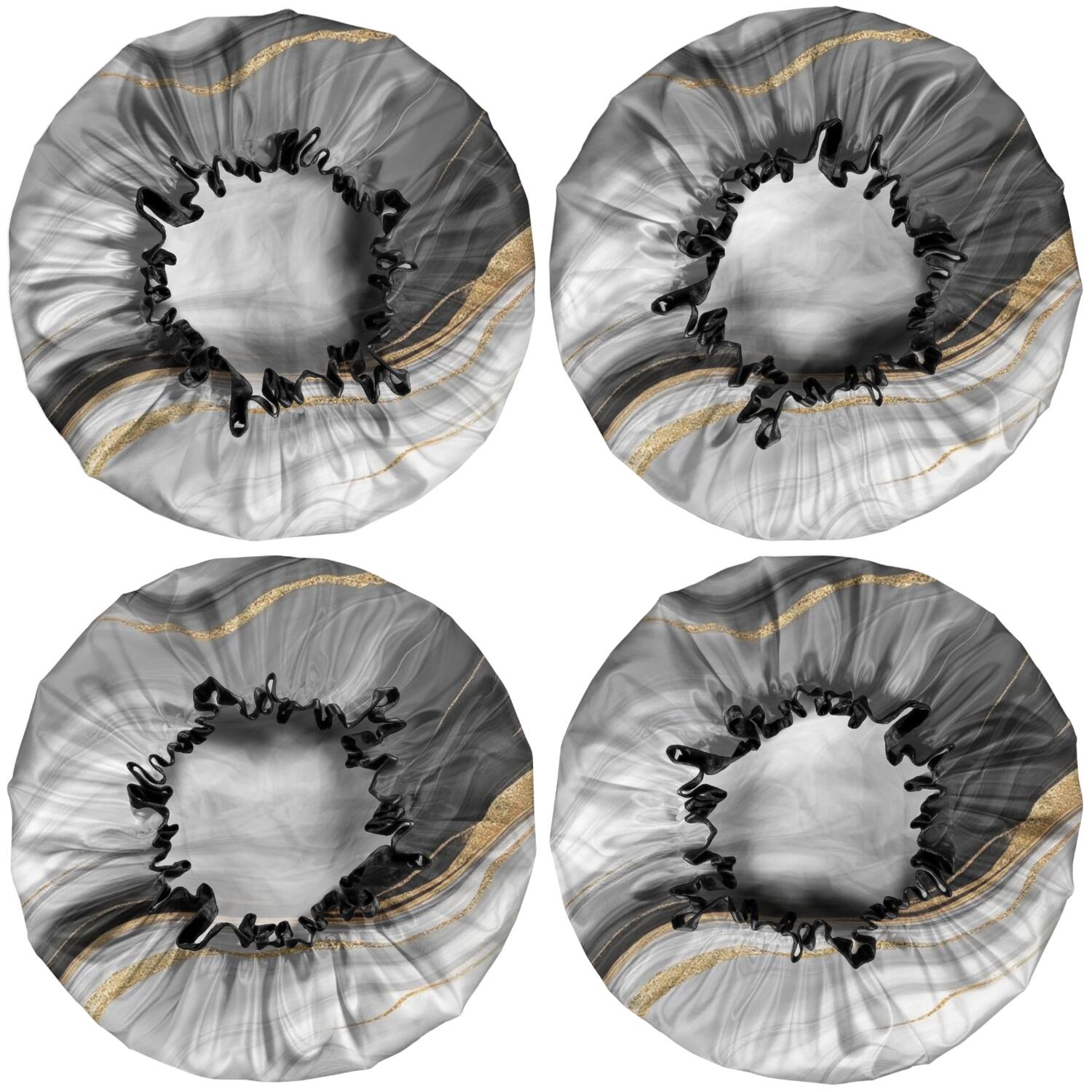 Shower Caps,Gray White Marble Gold Wave Pattern Waterproof Shower Cap for Women 4 Pieces,Double Reusable Hair Cover for Shower PEVA Elastic Stretch Hem