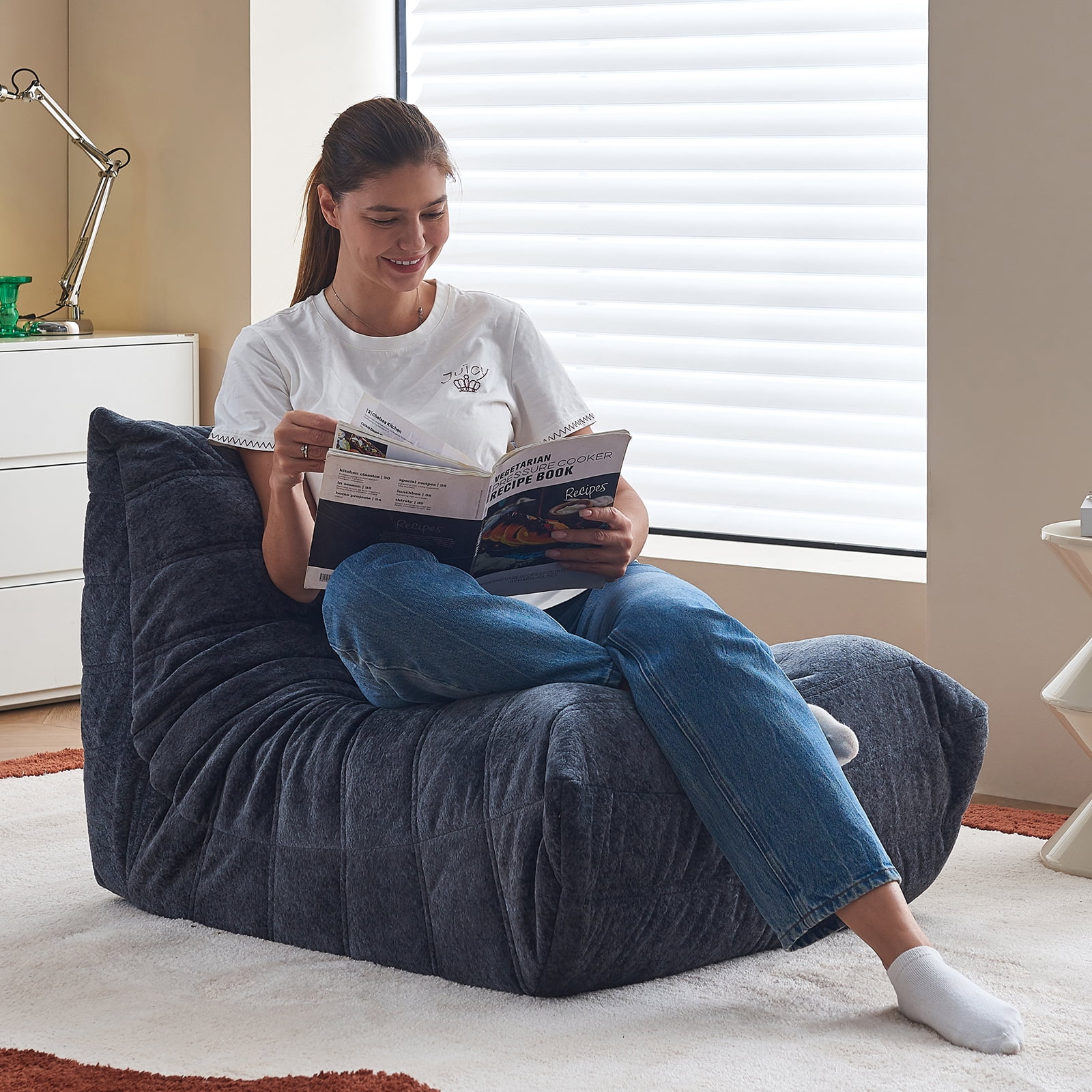 GOLUCKY Large Bean Bag Sofa for Adults, Memory Foam BeanBag Chair, orduroy Boneless Chair, Lazy Floor Sofa for Reading Gaming Living Room Bedroom, Blue