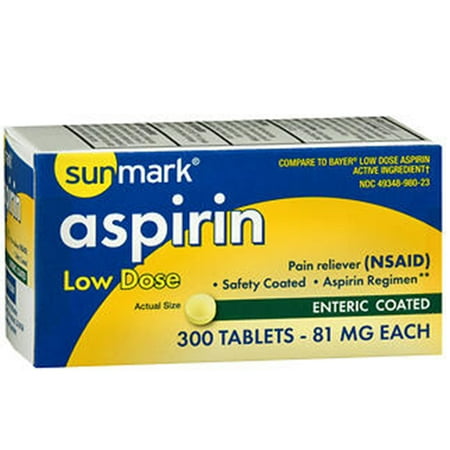 Sunmark Aspirin Adult Low Strength 81 mg Safety Coated Tablets - 300 ct