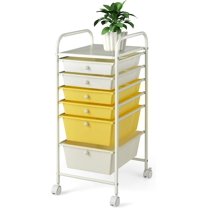 SAZYY 6-Drawer Organizer Cart Tools, Mobile Utility Storage Cart with Removable Drawers & Lockable Wheels, Rolling Storage Cart with Wheels for Home Office, Yellow