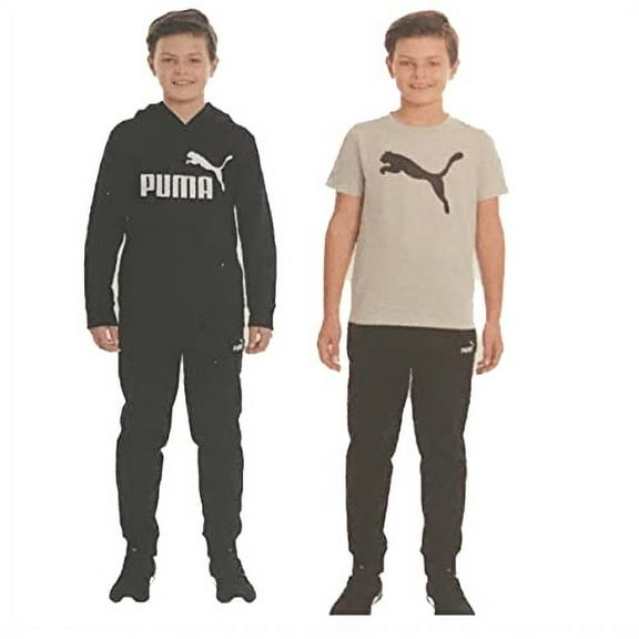 Puma Youth Boy's 3 Piece Set, 1 Tee, 1 Hoodie, 1 Jogger Pant (Black/Grey, XX-Small(3/4))