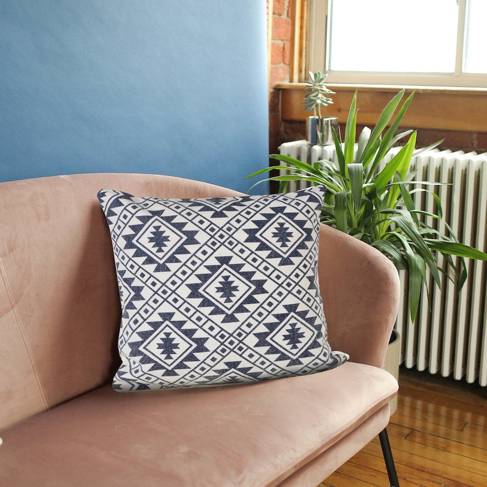 LR Home Gemma Southwestern Geometric Cotton Throw Pillows, Navy Blue, 20" x 20", Set of 2