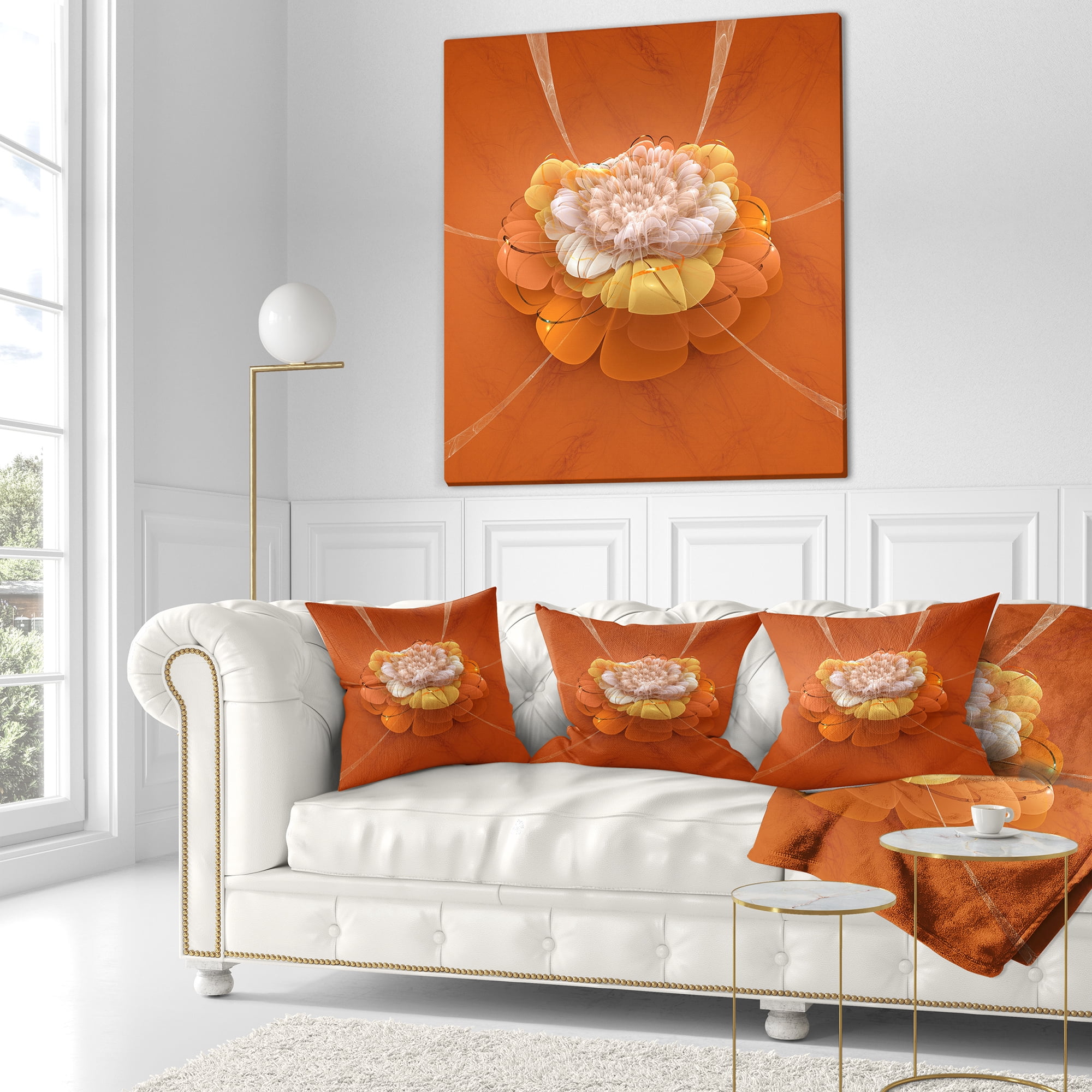Designart Yellow Blossom Fractal Flower - Flower Throw Pillow - 16x16