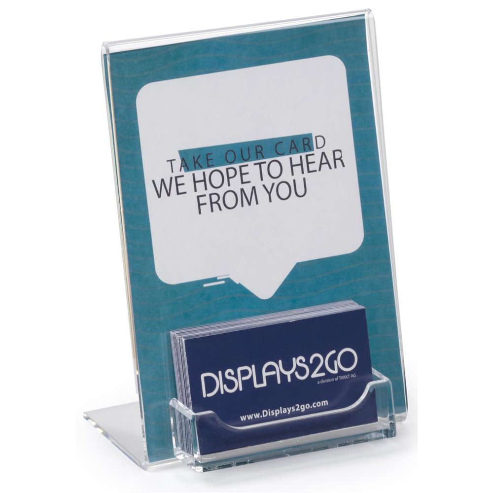 Set of 10, Clear Acrylic 5x7 Sign Holder with Business Card Display for