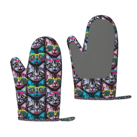 

Zeuib Happy Kitten Faces Print Oven Mitts Oven Gloves with Non-Slip Silicone Heat and Slip Resistant Cooking Mitt Set for Cooking and Baking (2 Count)