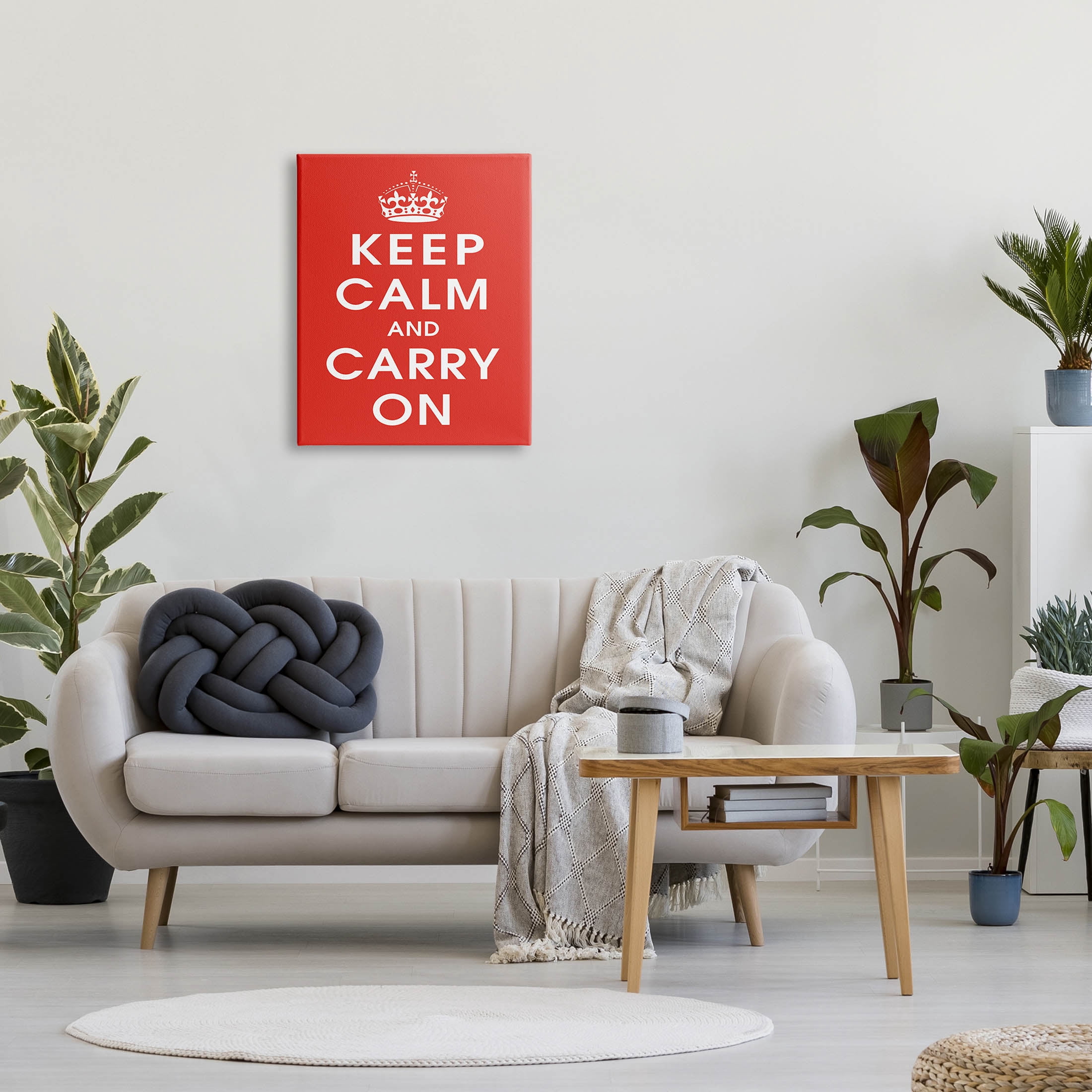 Keep Calm And Carry On Red Phrase Inspirational Graphic Art Gallery Wrapped Canvas Print Wall Art