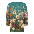 thumbnail image 4 of Women's Casual Vintage Floral Print V-Neck 3/4 Sleeve T-Shirt with Decorative Buttons, Weekend Fashion Basic Relaxed Fit Blouse for Daily Wear,Turquoise L, 4 of 5