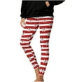 thumbnail image 3 of QIUOMBBP Red Women's Christmas Stripe Printed Leggings Elastic High Waisted Yoga Pants Casual Tight Bottom Trousers L, 3 of 10