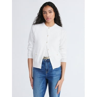 Free Assembly Women's and Women's Plus Cozy Yarn Welt Pocket Cable Cardigan Sweater, Midweight, Sizes XS-4X