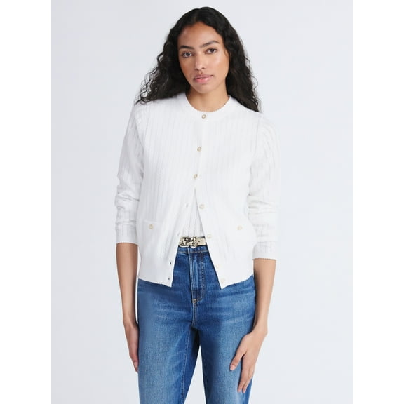 Free Assembly Women's and Women's Plus Cozy Yarn Welt Pocket Cable Cardigan Sweater, Midweight, Sizes XS-4X