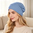 thumbnail image 6 of Chemo Headwear for Women Flower Pleated Beanies Stretch Elastic Turbans Soft Cancer Hats Head Coverings Scarf Blue One Size, 6 of 7