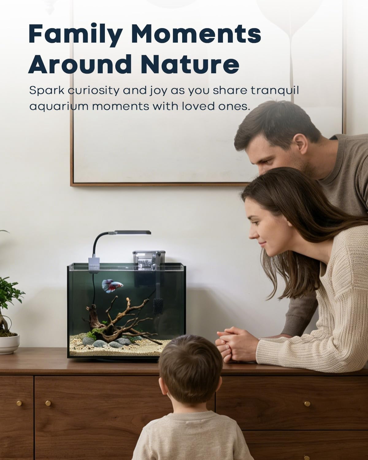 Desktop Small Aquarium Set Glass Fish Tank 1.25 Gallon, with Water Pump Filter Bright LED Light Gravel Cleaning Tool, Starter Kit Small Space Easy Setup Space-Saving Design Betta Shrimp