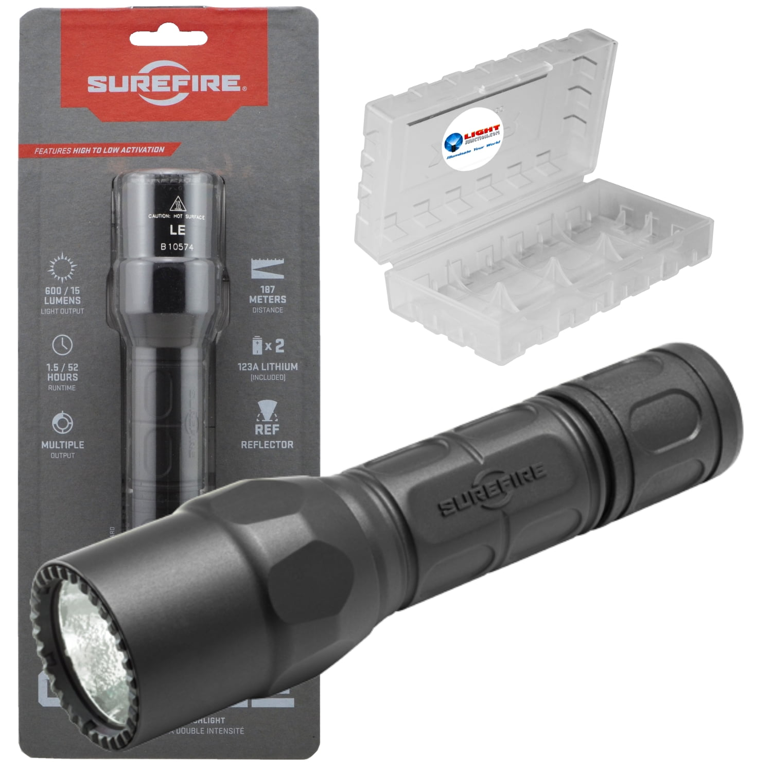 SureFire G2X LE Compact LED Flashlight 600 Lumen Tactical Light, Black  Bundle with a Lightjunction Battery Box