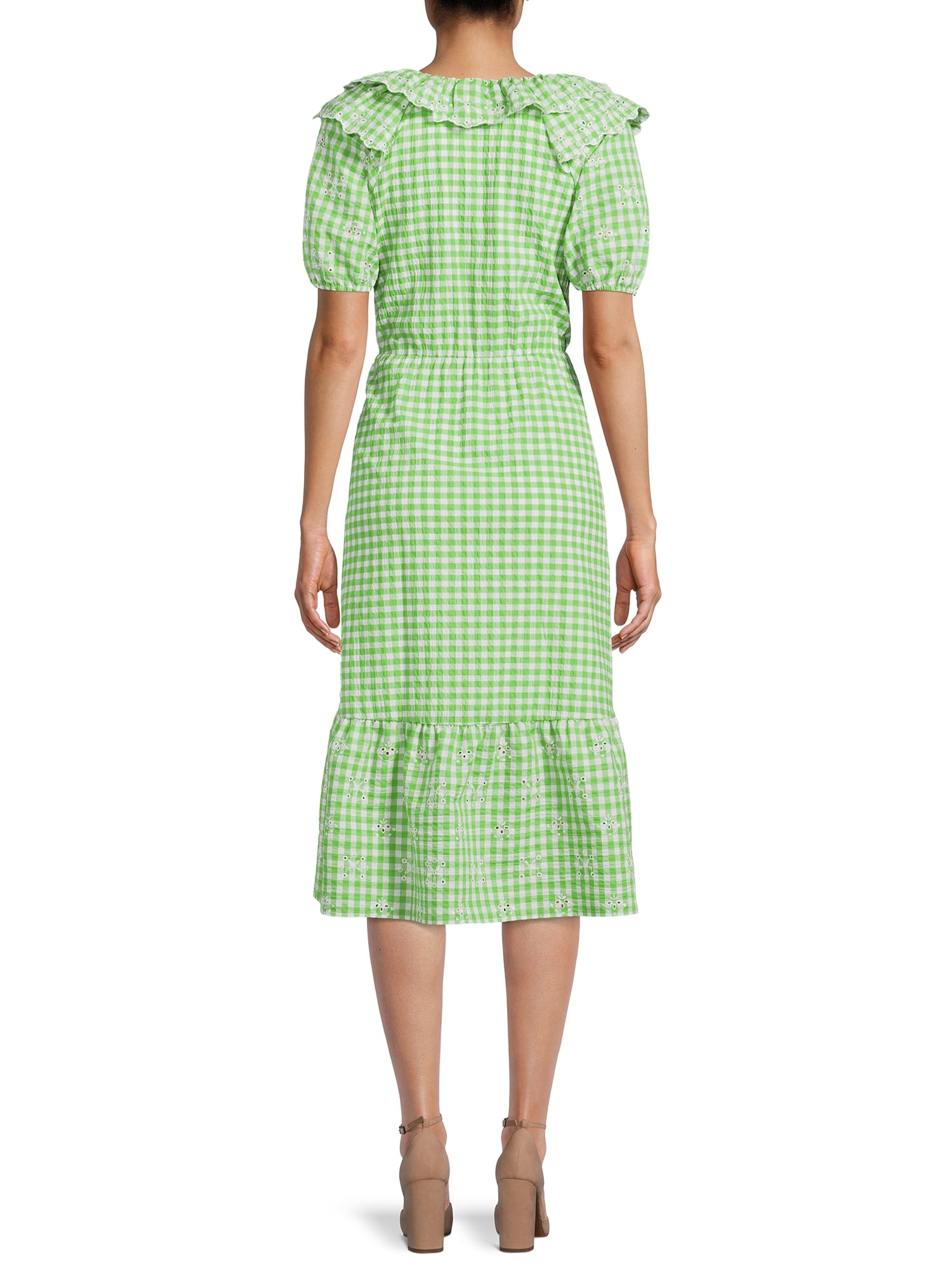 The Get Women's Eyelet Ruffle Midi Dress with Short Sleeves