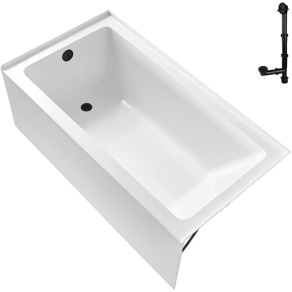 Streamline GA-300-2-BL 60 in. x 30 in. Acrylic Left-Hand Drain Alcove Bathtub in Glossy White With External Drain in Matte Black