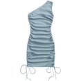 thumbnail image 2 of Vestido corto sin mangas con cordón para mujer, con un hombro descubierto, fruncido Azul (Dusty Blue) M Azul (Dusty Blue) M Xishao ropa, 2 of 2