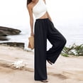 thumbnail image 6 of Women's Cotton Linen Wide Leg Beach Pants Elastic Waist Lightweight Casual Flowy Palazzo Lounge Trousers with Pockets Boho Wide Leg Summer Trendy ventilate Breathale Womens Pants Black XXXL, 6 of 7