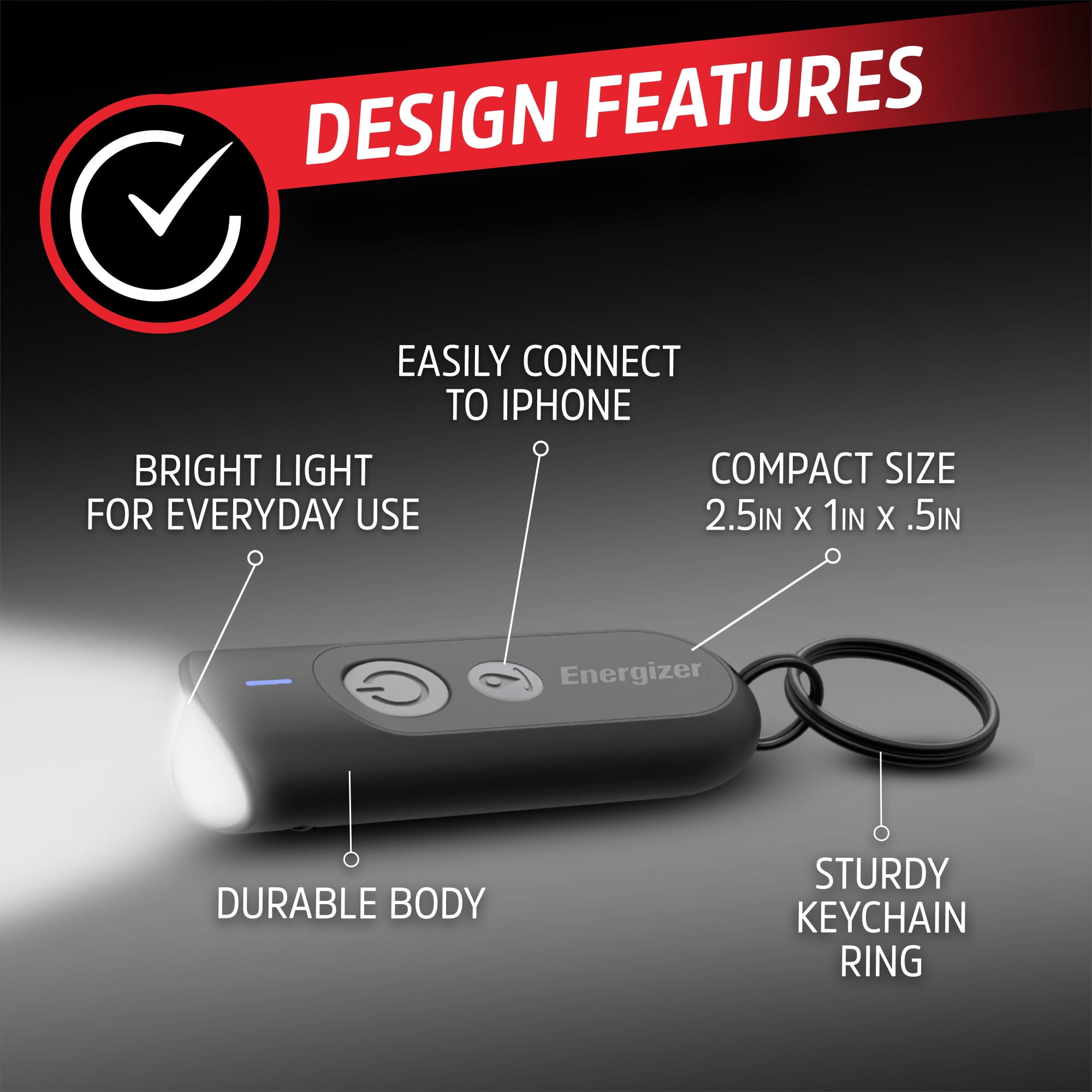 Energizer Apple Find My Key Device Tracker Keychain LED Flashlight for Everyday Travel