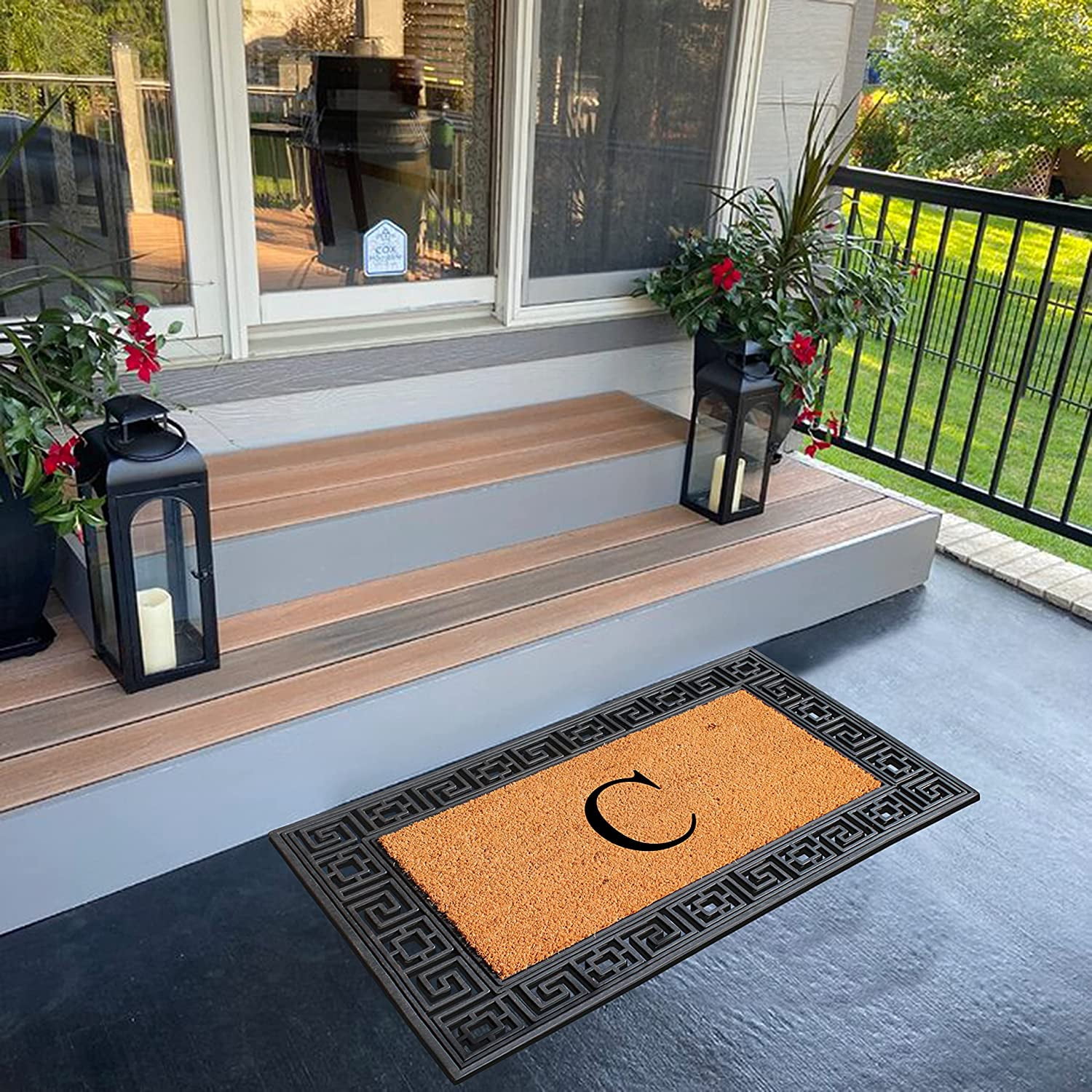 A1HC Natural Rubber & Coir 24x36 Monogrammed Doormat For Front Door, Anti-Shed Treated Durable Doormat for Outdoor Entrance, Heavy Duty, Low Profile, Easy to Clean, Long Lasting Front Porch Entry Rug