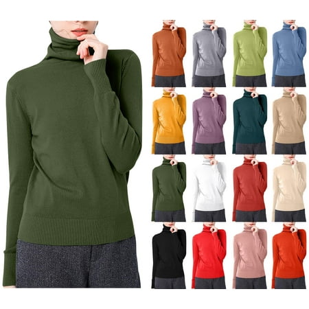 Sevevn Women's Solid Color Long Sleeved Blouses Turtleneck Slim Base Fashionable Top Army Green L Great Gifts for Less