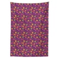 thumbnail image 2 of Dia De Los Muertos Tablecloth, Pattern of Abstract Flowers Peppers and Funny Skull Silhouettes, Rectangle Satin Table Cover Accent for Dining Room and Kitchen, 60" X 84", Multicolor, by Ambesonne, 2 of 2