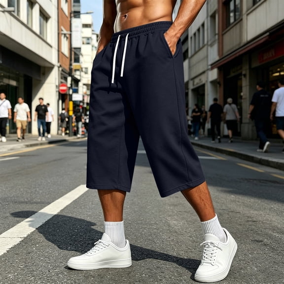 Utoimkio Men's Capri Sweat Shorts Drawstring Elastic Waist with Side Pockets for Street Casual Daily Walking