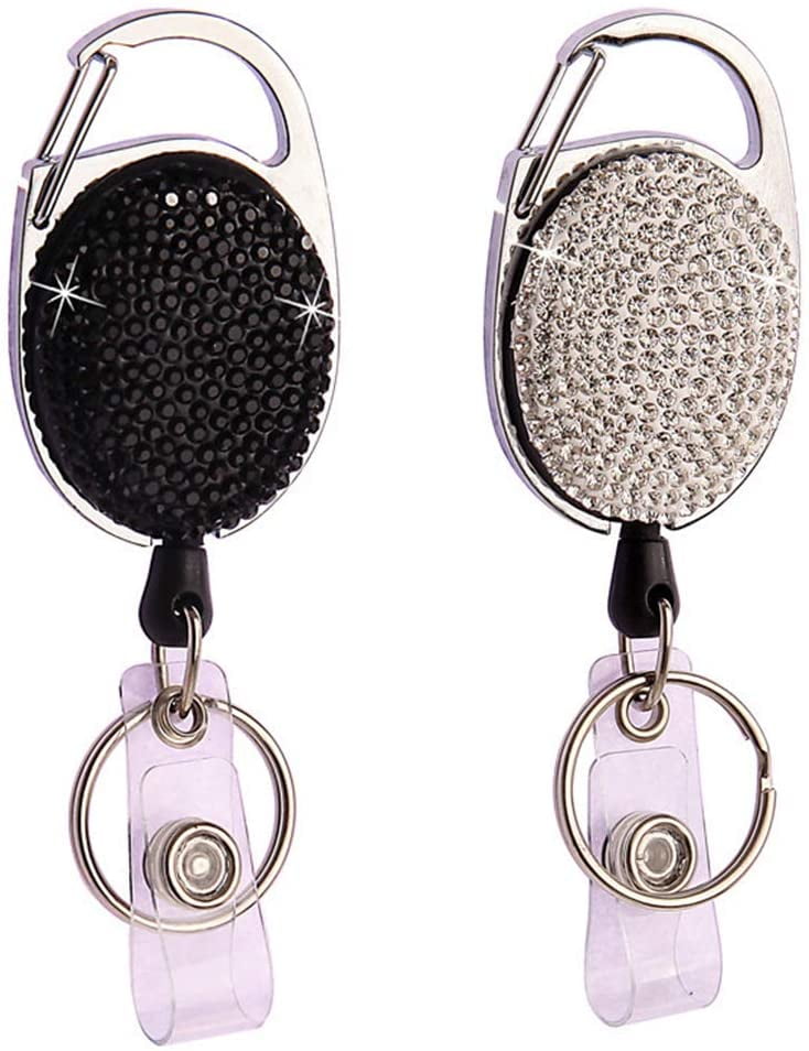 Mixed color Bling Rhinestone Retractable Reel ID Badge Holder with Belt Clip