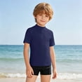 thumbnail image 2 of Lightweight Boys Swim Shirt for Beach Pool Rash Guard Top for Junior Boys with Sun Protection and Comfort for Summer Navy 150, 2 of 5