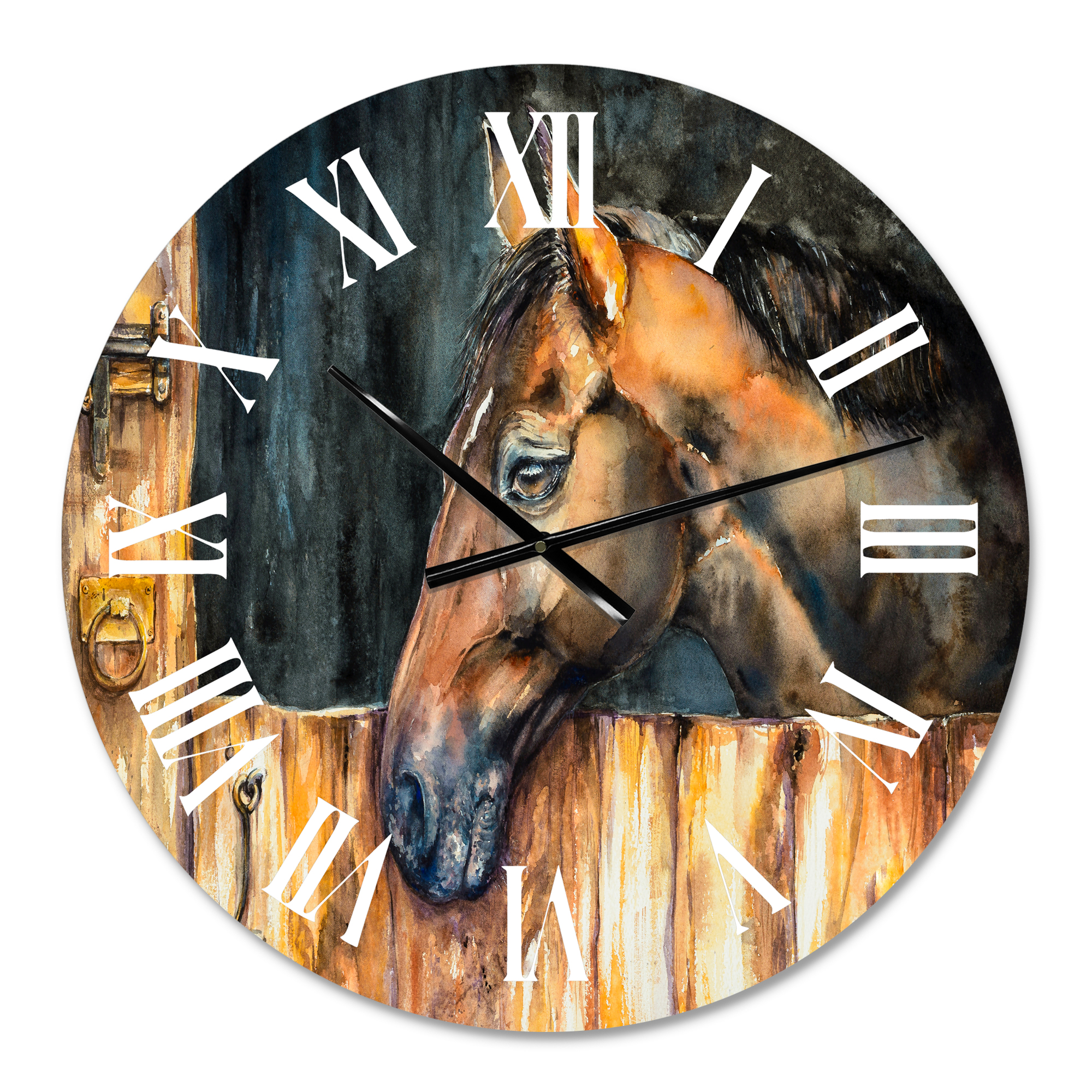 Designart 'The Head Of A Horse In Stable' Farmhouse Wall Clock