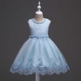 thumbnail image 5 of MGDXOX Girls Sleeveless Lace Bodice Tulle Dress with Pearl Neckline and Floral Lace Hem Formal Party Dress for Wedding Blue 3-4Years, 5 of 7