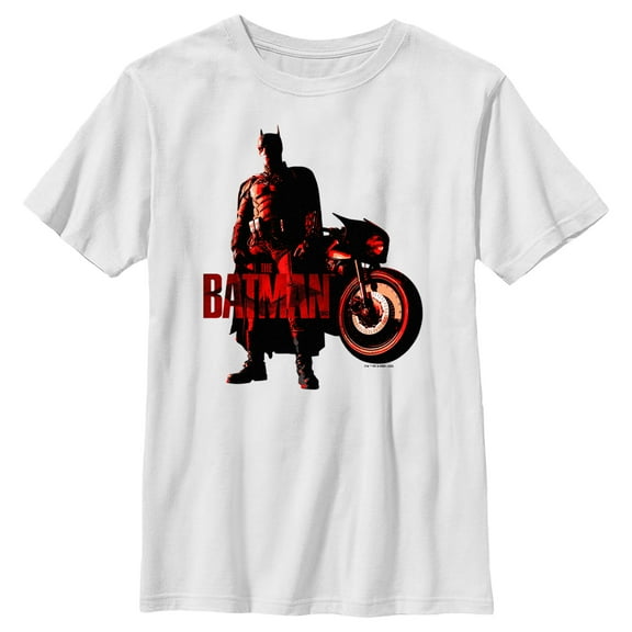 Boy's The Batman Red Batcycle  Graphic Tee White X Large