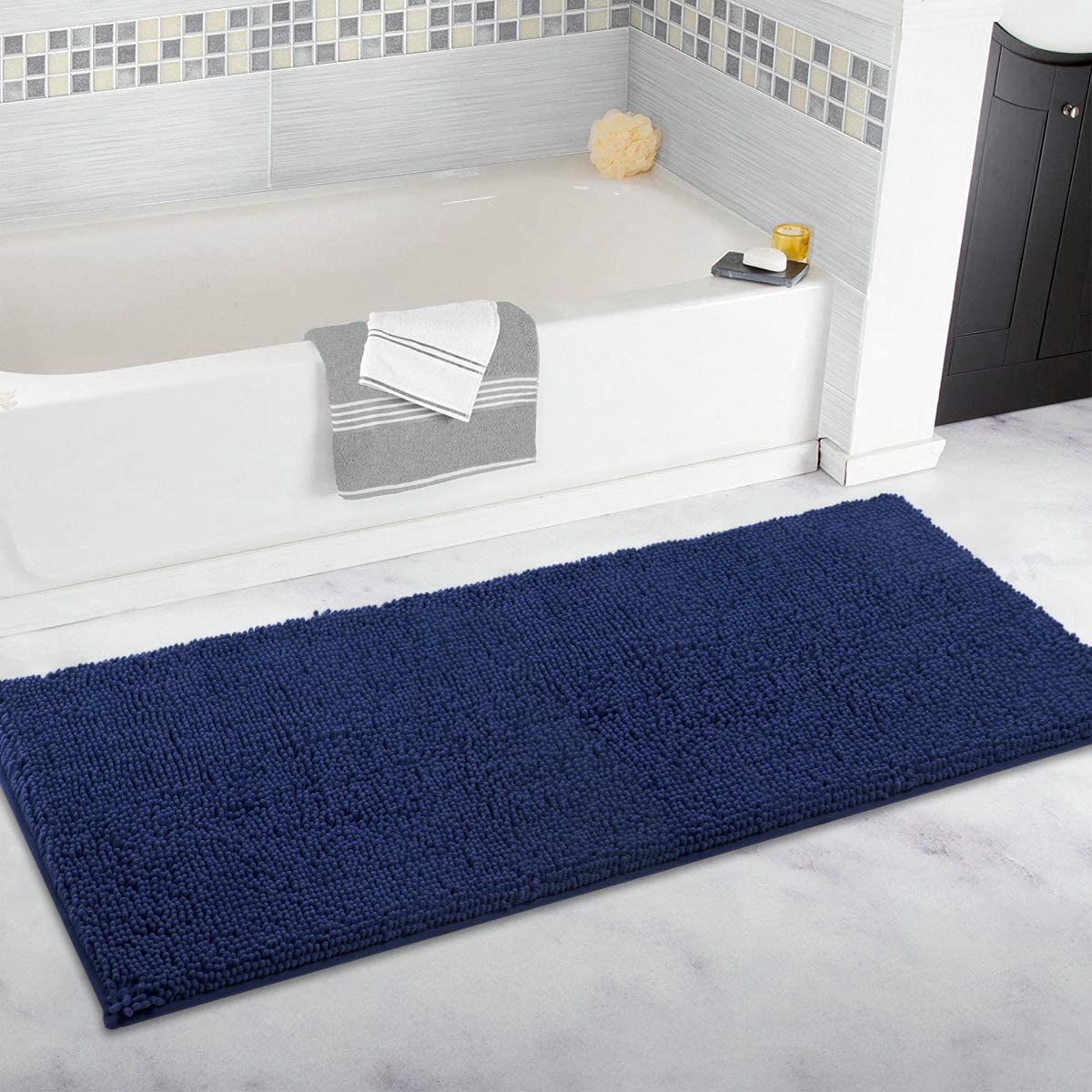 ITSOFT Non Slip Shaggy Chenille Soft Microfibers Runner Large Bath Mat for Bathroom Rug Water
