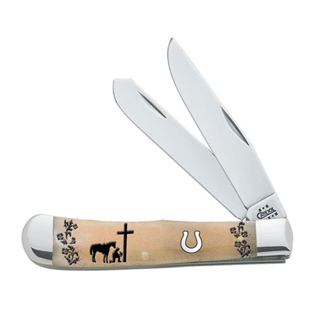 Case Cutlery 89197 Smooth Natural Bone Kneeling Cowboy Trapper Knife