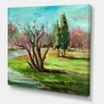 thumbnail image 3 of Designart ' Two Distant Trees In A Vibrant Green Landscape ' Traditional Canvas Wall Art Print, 3 of 4