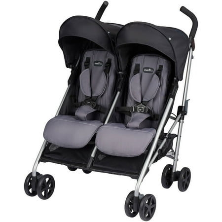 Evenflo Minno Double Seat Compact Fold Twin Baby Travel Stroller, Glenbarr Grey