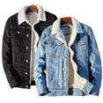 thumbnail image 1 of Chaqueta de invierno y otoño para hombre, de mezclilla con forro polar grueso, chaqueta vaquera de invierno, abrigo, chaqueta de terciopelo con solapa, parkas de piel para hombre., 1 of 4