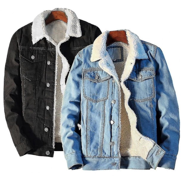 Chaqueta de invierno y otoño para hombre, de mezclilla con forro polar grueso, chaqueta vaquera de invierno, abrigo, chaqueta de terciopelo con solapa, parkas de piel para hombre.