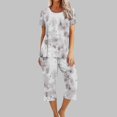 thumbnail image 1 of Soldes Aujourd'hui Liquidation Iumwxz Pyjamas Décontractés Fluides Tenues d'Été pour Femmes Teinture sur Nœuds Graphique Col Rond Manches Courtes Taille Élastique Pantalons Raccourcis Ensembles pour Vacances, 1 of 6