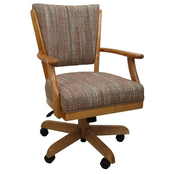 Classic Caster Solid Wood Dining Chair Watusi Madder Fabric Honey Oak Wood