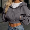thumbnail image 2 of Lumosvexa Women's Zipper Hooded Jacket, Loose Fit Long Sleeve Lightweight Winter Casual Crop Jacket Gray L, 2 of 6
