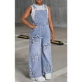 thumbnail image 3 of OGLCCG Girls Denim Bib Overalls Star Patchwork Straight Leg Adjustable Straps Stretchy Jean Jumpsuit Trendy Dungarees Pants With Pockets 6-13Years, 3 of 7