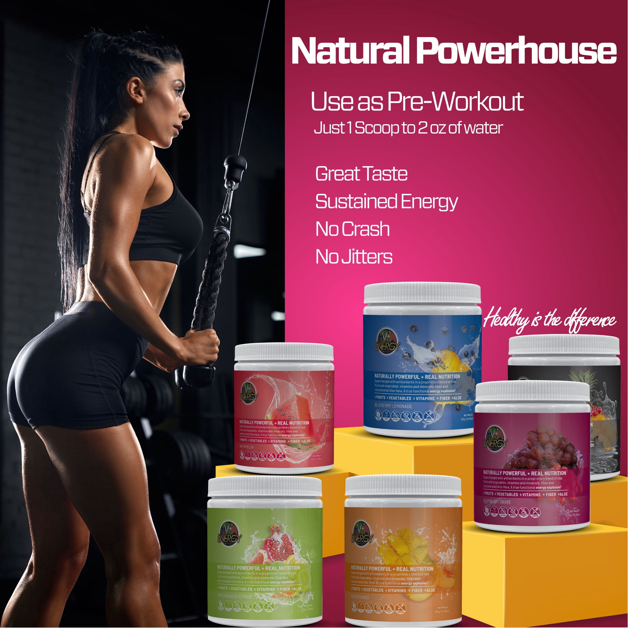 VPlus Energy Blueberry Lemonade Nutritional + Energy Powder 30 day tub 11.51 oz