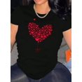 thumbnail image 1 of Women's Casual Black T-Shirt with Red Heart Tree Graphic - Short Sleeve, Round Neck, Comfortable Polyester Blend, Ideal for Summer Fashion, Casual Wear|Trendy Women's Top|Knitted Texture, 1 of 6