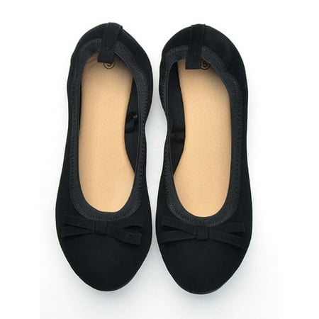 

Wazshop Women s Casual Shoes Non-slip Flats Comfort Ballet Flat Cozy Slip On Boat Shoe Ladies Bow Soft Black 6
