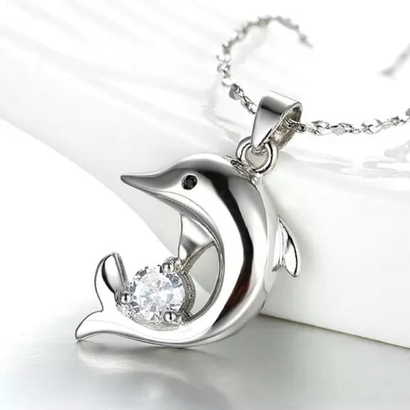 MATROOY Womens 925 Sterling Silver Crystal Dolphin Pendant Necklace Fashion Jewelry-silver