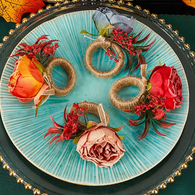 Sentmoon Floral Napkin Rings 2Pcs Valentine's Day Artificial Rose Napkin Rings Faux Rose Napkin Holders Alloy Wedding Napkin Rings Romantic Dinner Tables Decor for Anniversary Dining Table