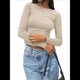 thumbnail image 3 of Camiseta de Larga con Cuello Redondo y Espalda Abierta para Mujer, Estilo Y2K, Estilo Retro Informal de Color Liso Albaricoque M, 3 of 10