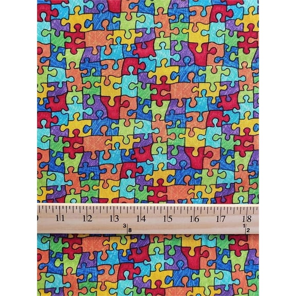 100% Cotton Fabric "Colorful Puzzle" Print / 45" Wide / Sold By The Yard
