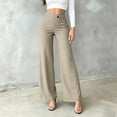 thumbnail image 4 of Athletic Work Pants for Women Women's Wide Leg Work Pants, Asymmetric Waist Button High Waist Elegant Trousers, Relaxed Fitting Bottoms for Streetwear Khaki L, 4 of 6